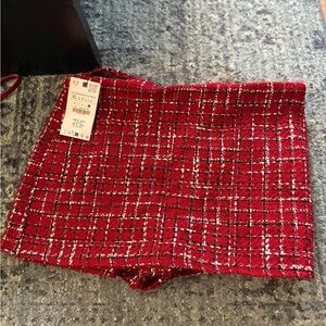Zara Red and White Plaid High Waist Skort